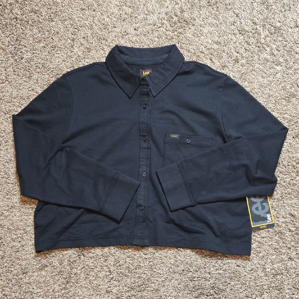 Lee Layers Plus Size XXL Black Button Up Sweater Jacket Shirt Top